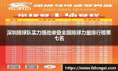 深圳排球队实力强劲荣登全国排球力量排行榜第七名